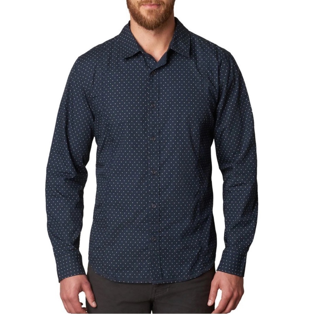 prAna Lukas Slim Shirt - Men's - button up long sleeve blue print shirt Small
